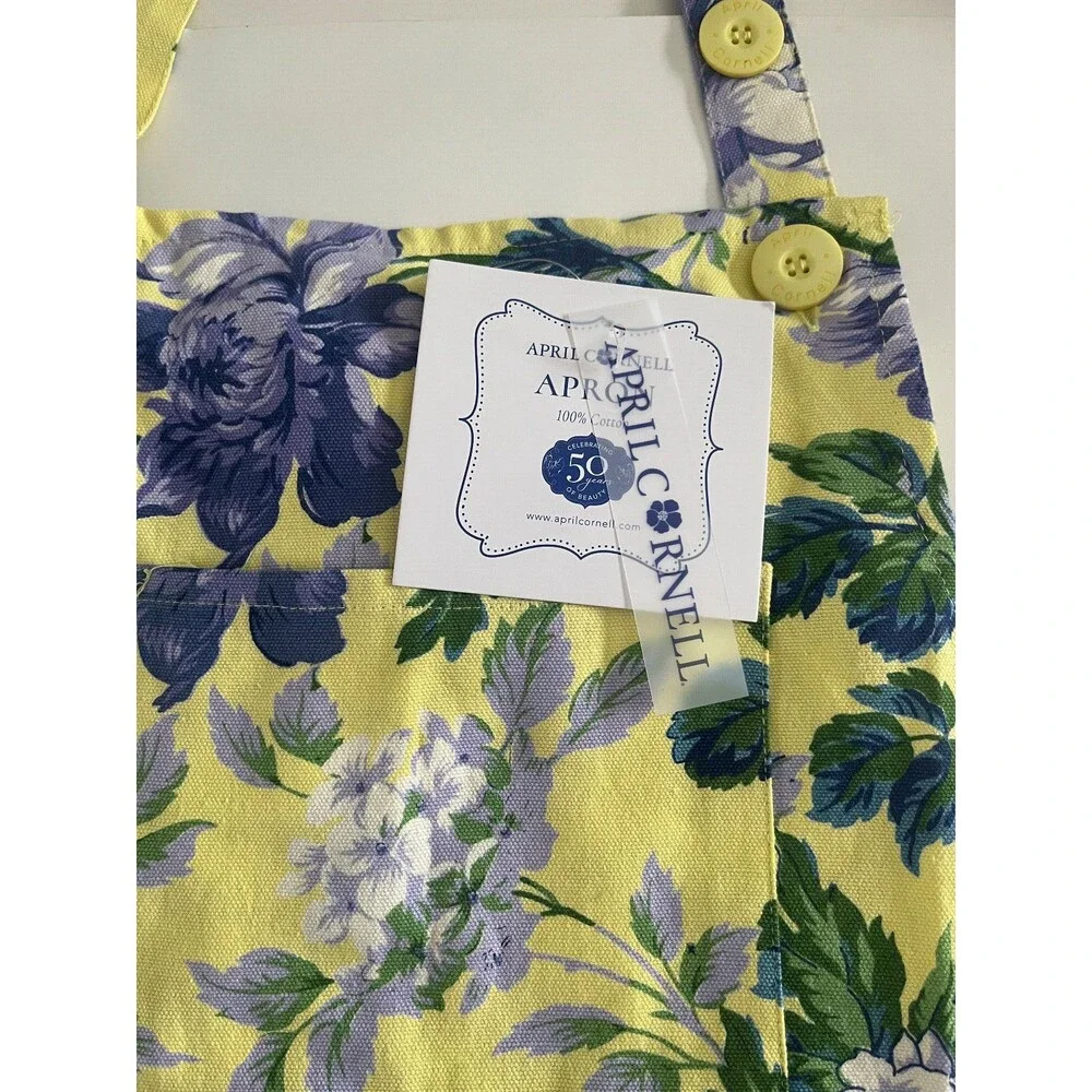 April Cornell Apron Purple Yellow Flowers French Country Spring 100% Cotton